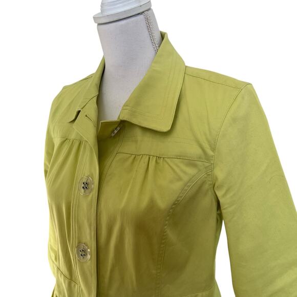 Christopher & Banks Jacket Womens Small Lime Green Cotton Stretch Peplum Buttons - Picture 3 of 9